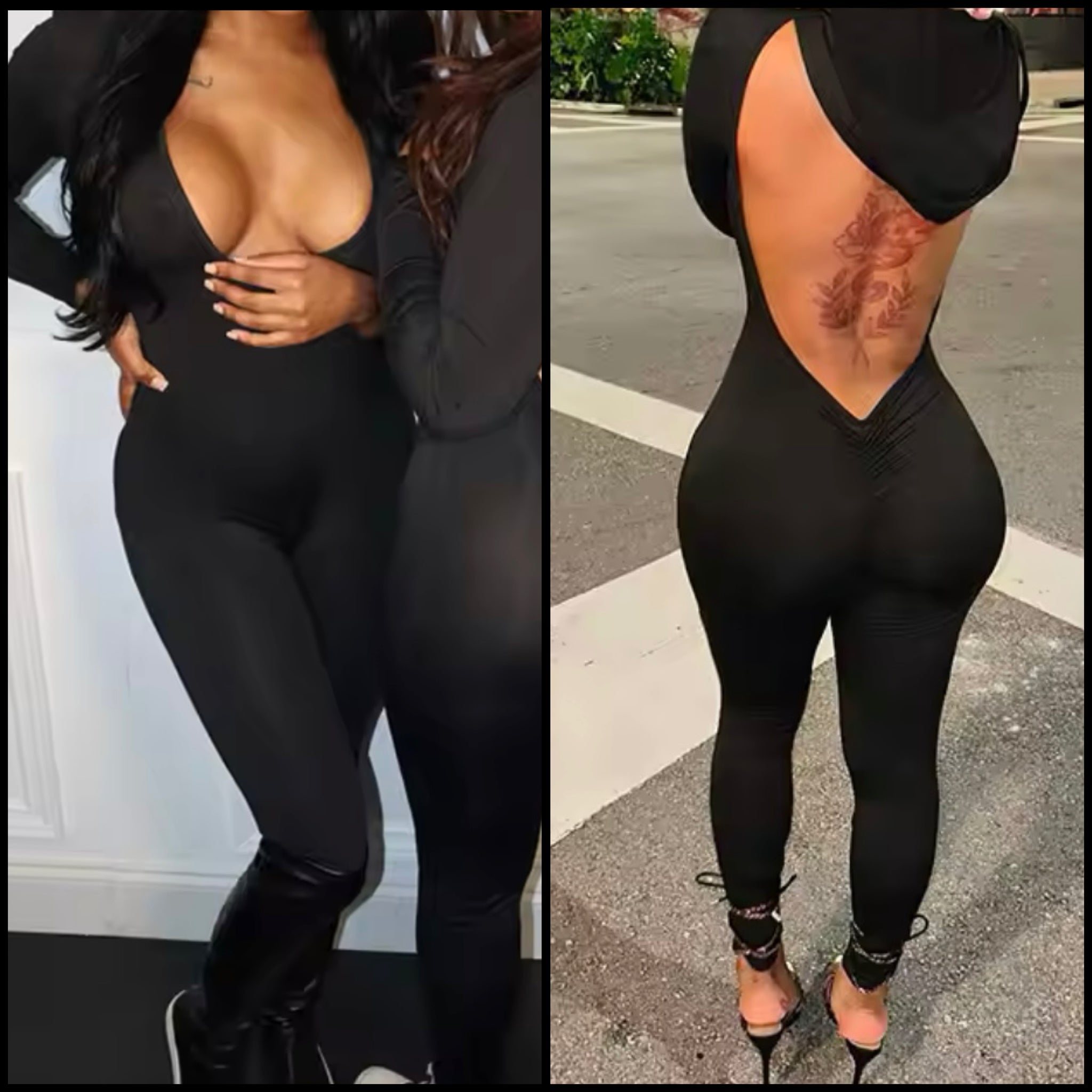 Women Sexy Black Hooded Open Back Full Sleeve Jumpsuit