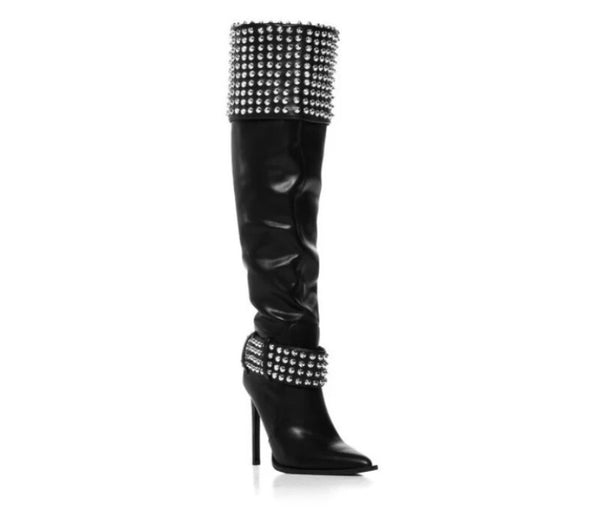 Women Fashion Bling Patchwork Faux Leather Knee High Boots