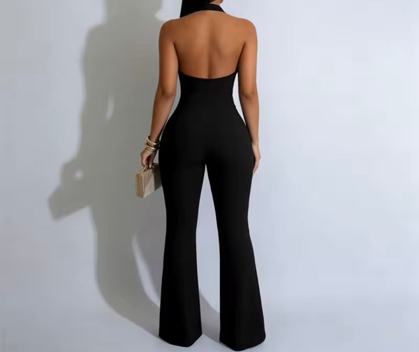 Women Sexy Button Halter Sleeveless Jumpsuit