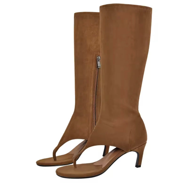 Women Color Fashion Open Toe Zip Up Faux Leather Boots