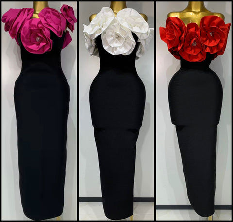 Women Sexy Off The Shoulder Bling 3D Floral Bandage Maxi Dress