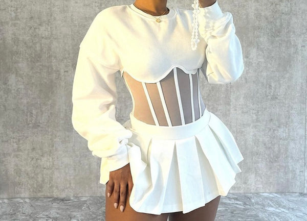 Women Mesh Patchwork Fashion Full Sleeve Top