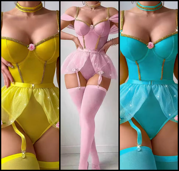 Women Sexy Choker Bodysuit Lingerie Set