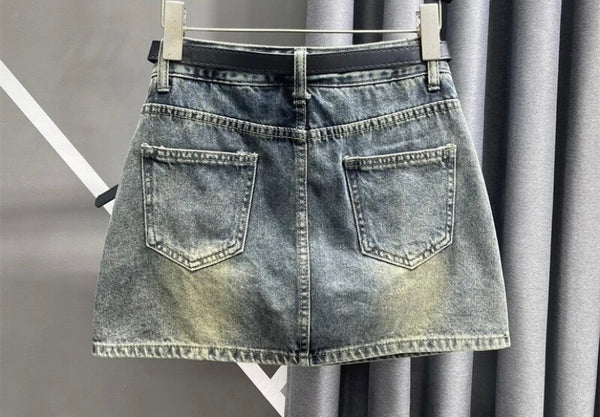 Women Pocket Fashion Denim Short Skirt