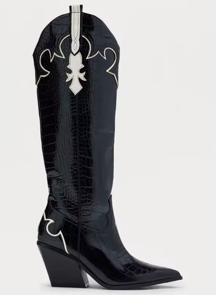 Women Faux Leather Knee High Fashion Western Boots
