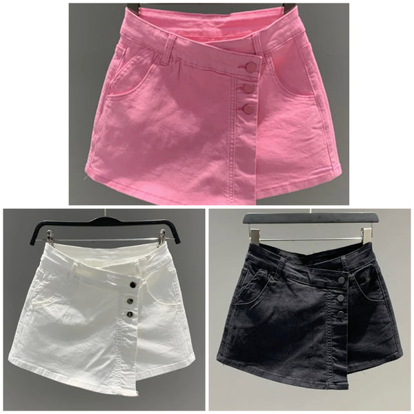 Women Fashion Button Up Denim Wrap Shorts