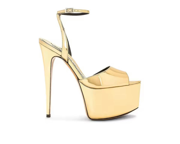 Women Fashion Patent Leather Open Toe Platform Ankle Strap High Heels