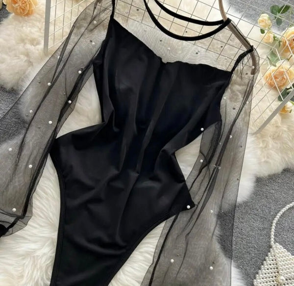 Women Sexy Fashion Mesh Full Sleeve Bodysuit Top