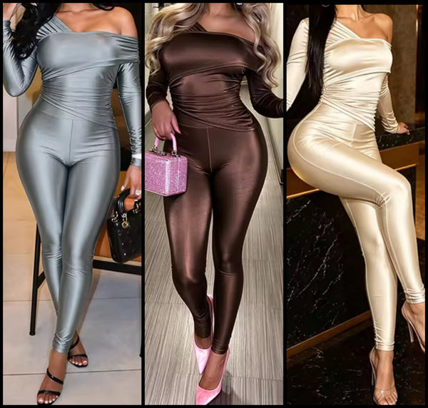 Women One Shoulder Full Sleeve Fashion Two Sleeve Pant Set