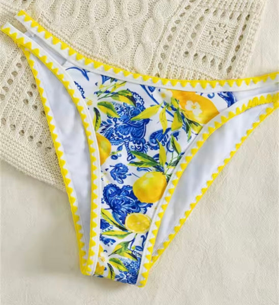 Women Sexy Lemon Print Bikini Swimsuit