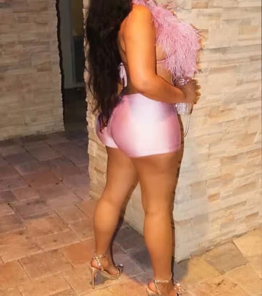 Women Sexy Sleeveless Color Feather Two Piece Short Set