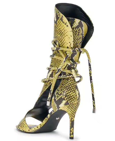 Women Fashion Snake Print Lace Up High Heel Sandals