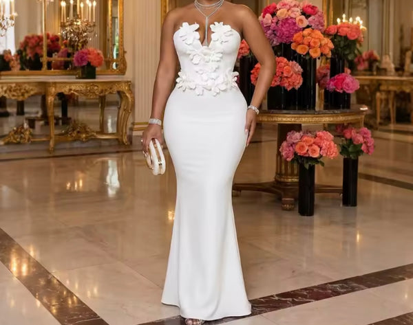 Women Sexy Floral Strapless Mermaid Maxi Dress