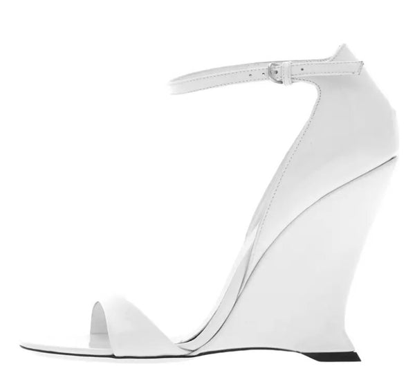 Women Patent Leather Platform Wedge Ankle Strap Sandals