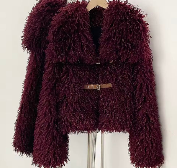 Women Fashion Color Faux Fur Warm Jacket