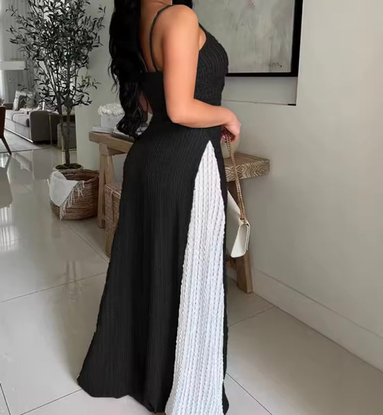 Women Fashion Sleeveless Color Patchwork Wide Leg Jumpsuit