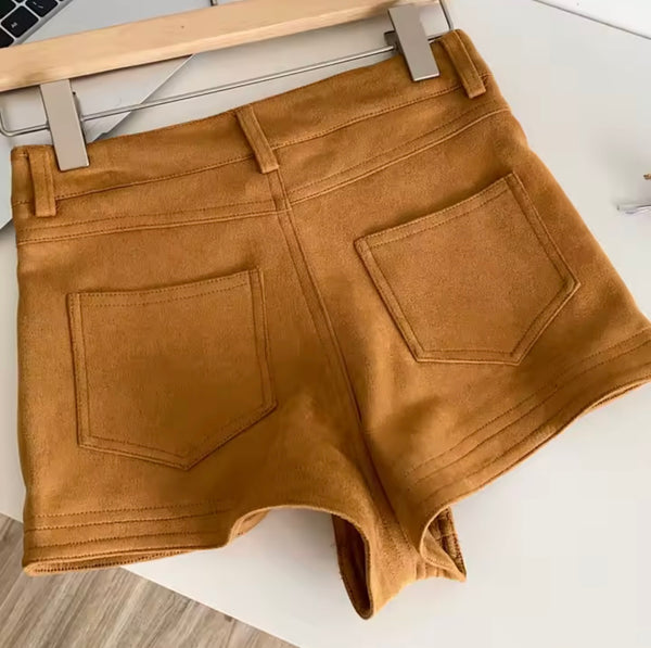 Women Fashion Suede High Waist Mini Shorts
