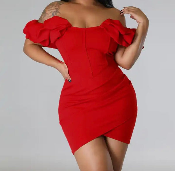 Women Sexy Ruffled Off The Shoulder Short Sleeve Dress