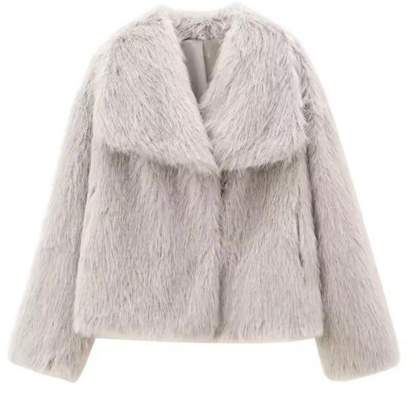 Women Color Fashion Faux Fur Warm Jacket