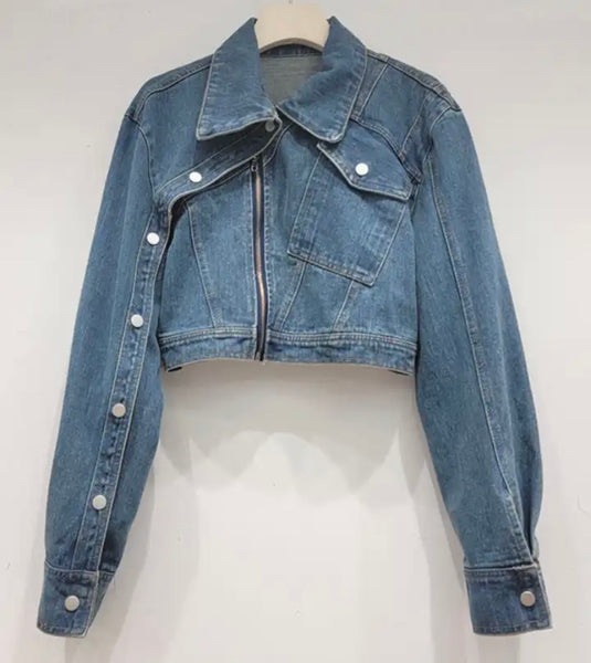 Women Button Zipper Fashion Denim Jacket