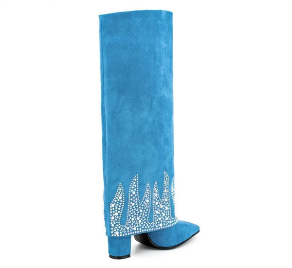 Women Fashion Color Suede Bling Knee High Boots