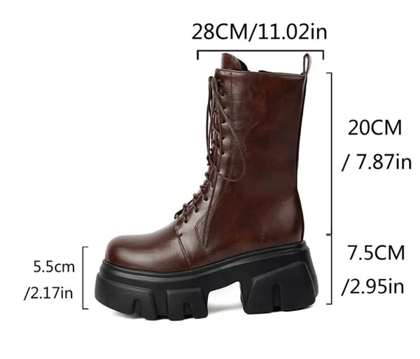 Women Fashion Platform Lace Up Faux Leather Ankle Boots