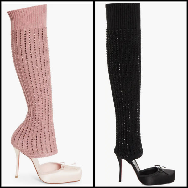 Women Fashion Rhinestone High Heel Knee Length Boots