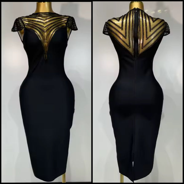 Women Black Mesh Patchwork Sexy Bandage Dress