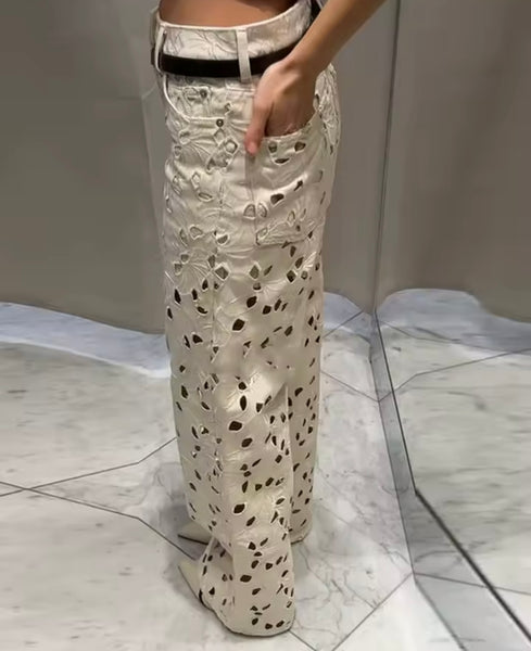 Women Fashion Hollow Out Denim Pants