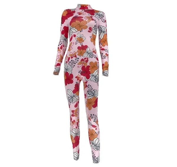 Women Fashion Pink Floral Full Sleeve Jumpsuit