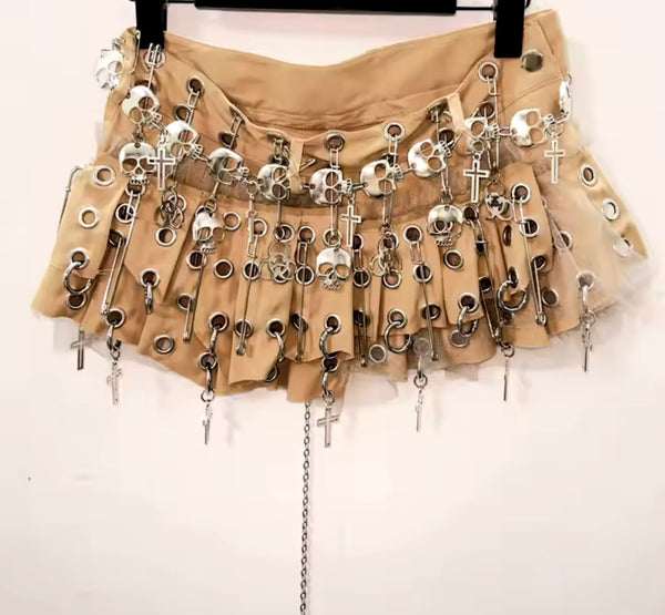 Women Fashion Skull Gothic Pleated Short Skirt