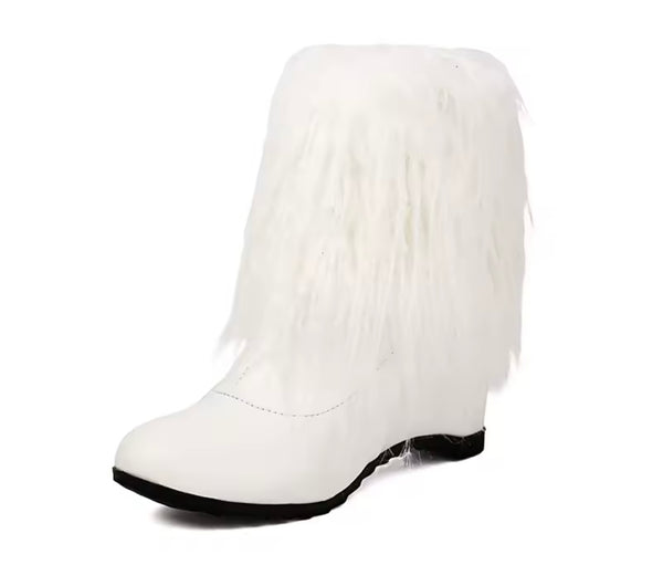 Women Color Fashion Furry Platform Zip Up Ankle Boots