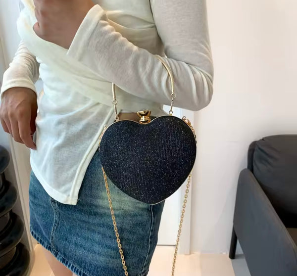 Women Fashion Heart Shape Chain Handbag Purse
