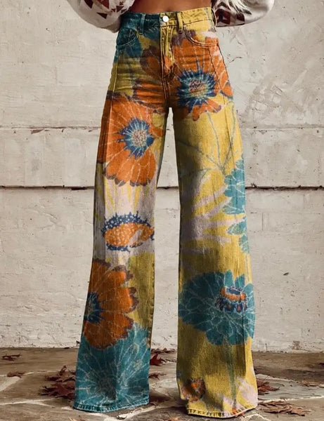 Women Fashion Printed Wide Leg Pants