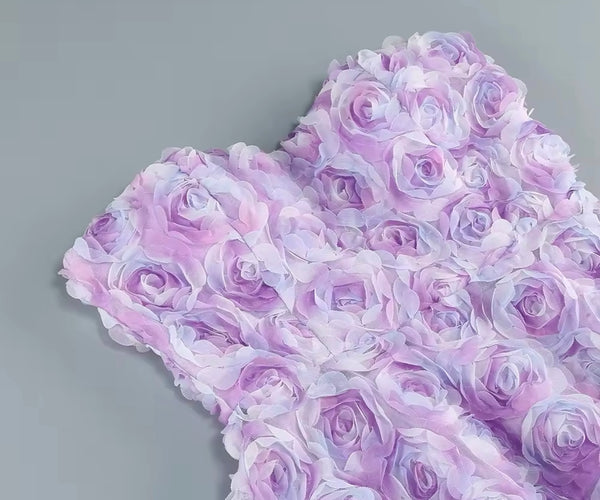 Women Sexy Strapless Purple Floral Dress