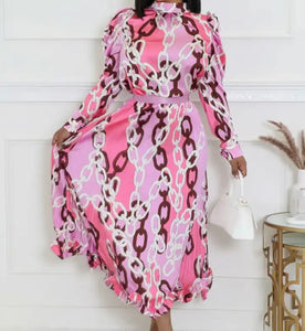 Women Sexy Printed Full Sleeve Maxi Pleated Dress