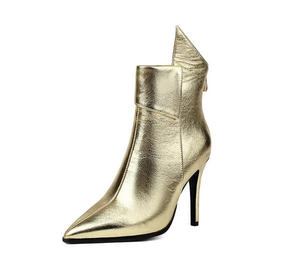 Women Fashion Pointed Toe Faux Leather Zip Up Ankle Boots