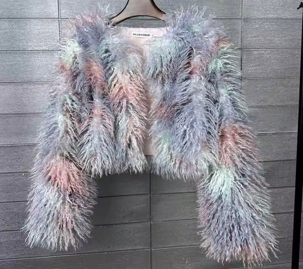 Women Multicolored Fashion Faux Fur Jacket
