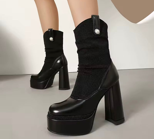 Women Black Fashion Platform High Heel Ankle Boots