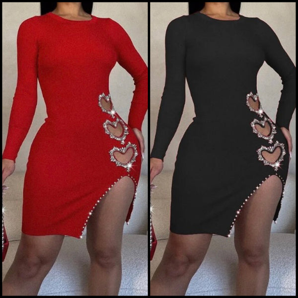 Women Sexy Bling Cut Out Heart Full Sleeve Dress