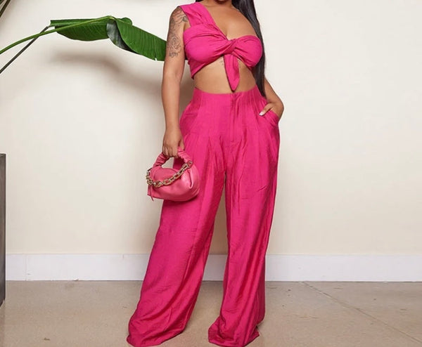 Women Sexy One Shoulder Sleeveless Two Piece Pant Set