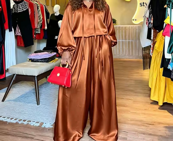 Women Color Fashion Full Sleeve Two Sleeve Wide Leg Pant Set