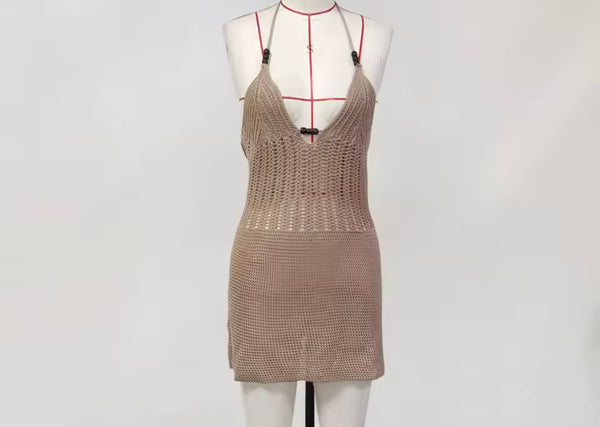 Women Sexy Halter Sleeveless Knitted Dress