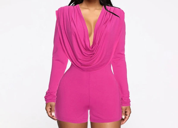 Women Sexy Fashion Pink Full Sleeve Romper