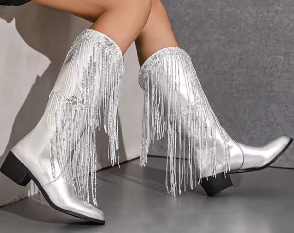 Women Fashion Color Fringe Tassel Western Boots