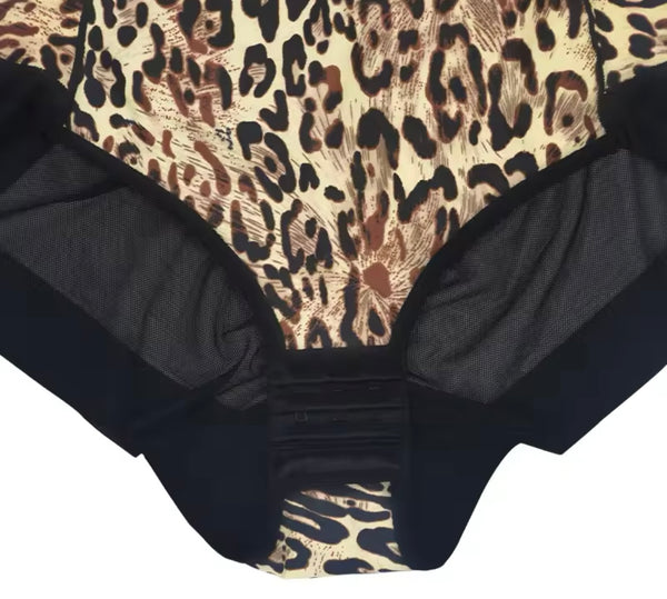 Women Sexy Sleeveless Leopard Mesh Bodysuit Lingerie