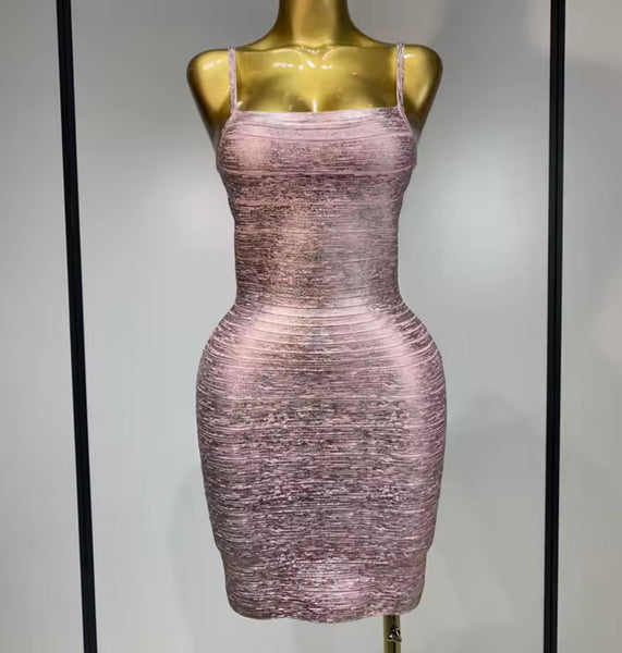 Women Sexy Sleeveless Metallic Bandage Dress