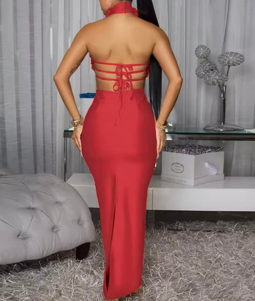 Women 3D Floral Halter Sleeveless Sexy Maxi Dress