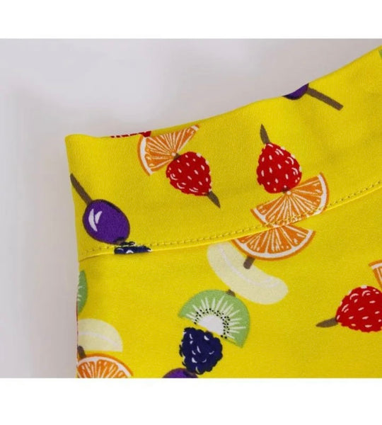 Women Yellow Fashion Fruit Print Pleated Skirt