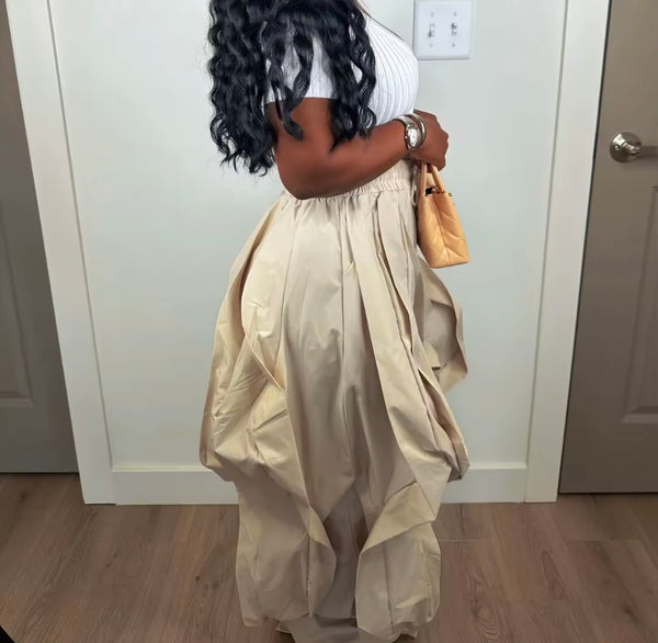 Women Color Fashion Ruffled Drawstring Pants
